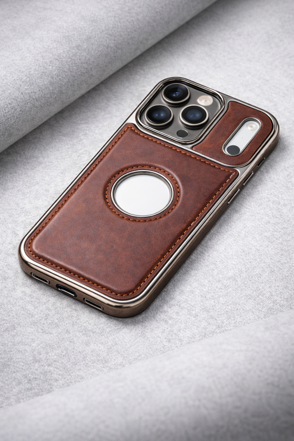 Luxury Bumper Case for iPhone Flexible Vegan Leather Electroplated Sides & Logocut