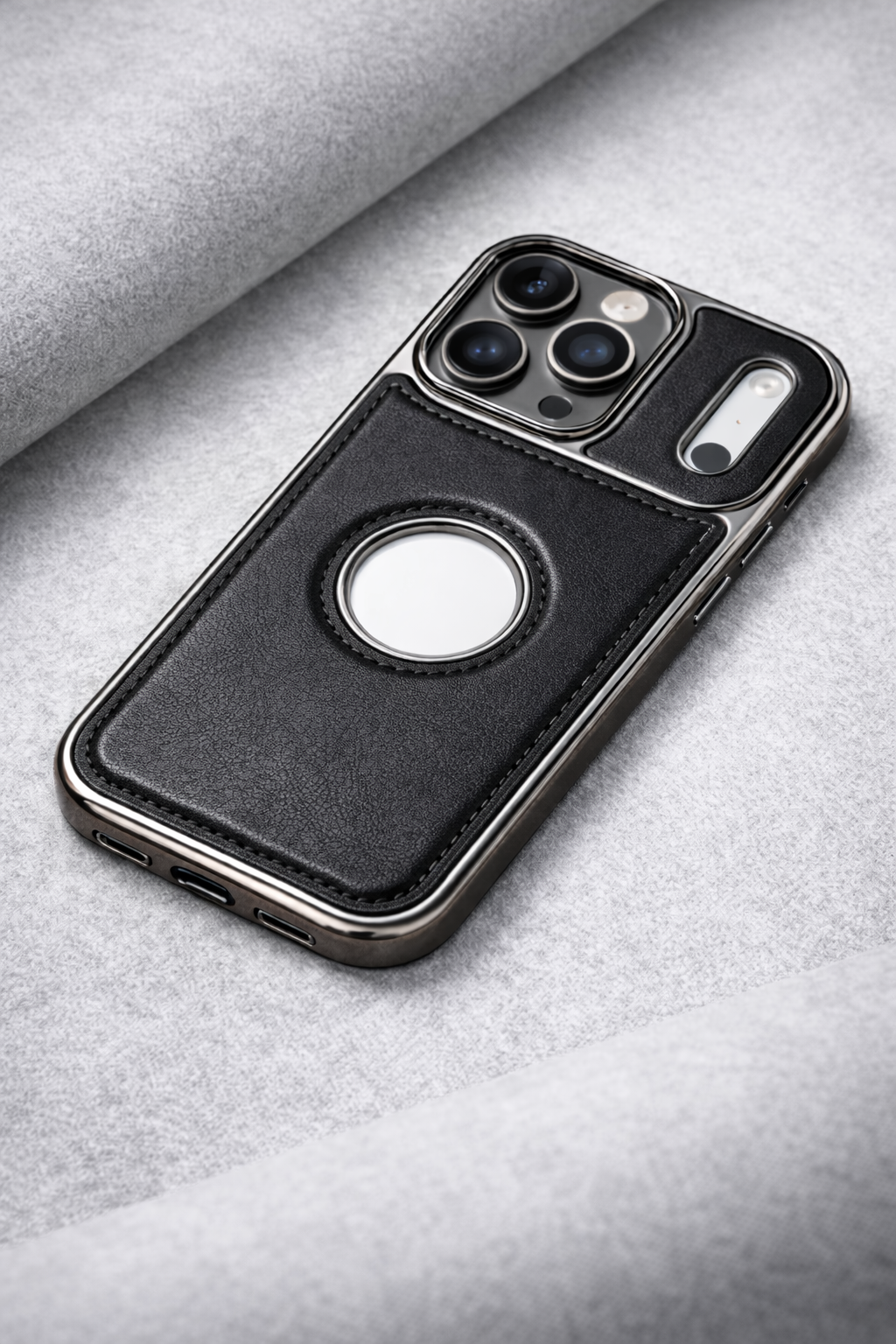 Luxury Bumper Case for iPhone Flexible Vegan Leather Electroplated Sides & Logocut - Image 2