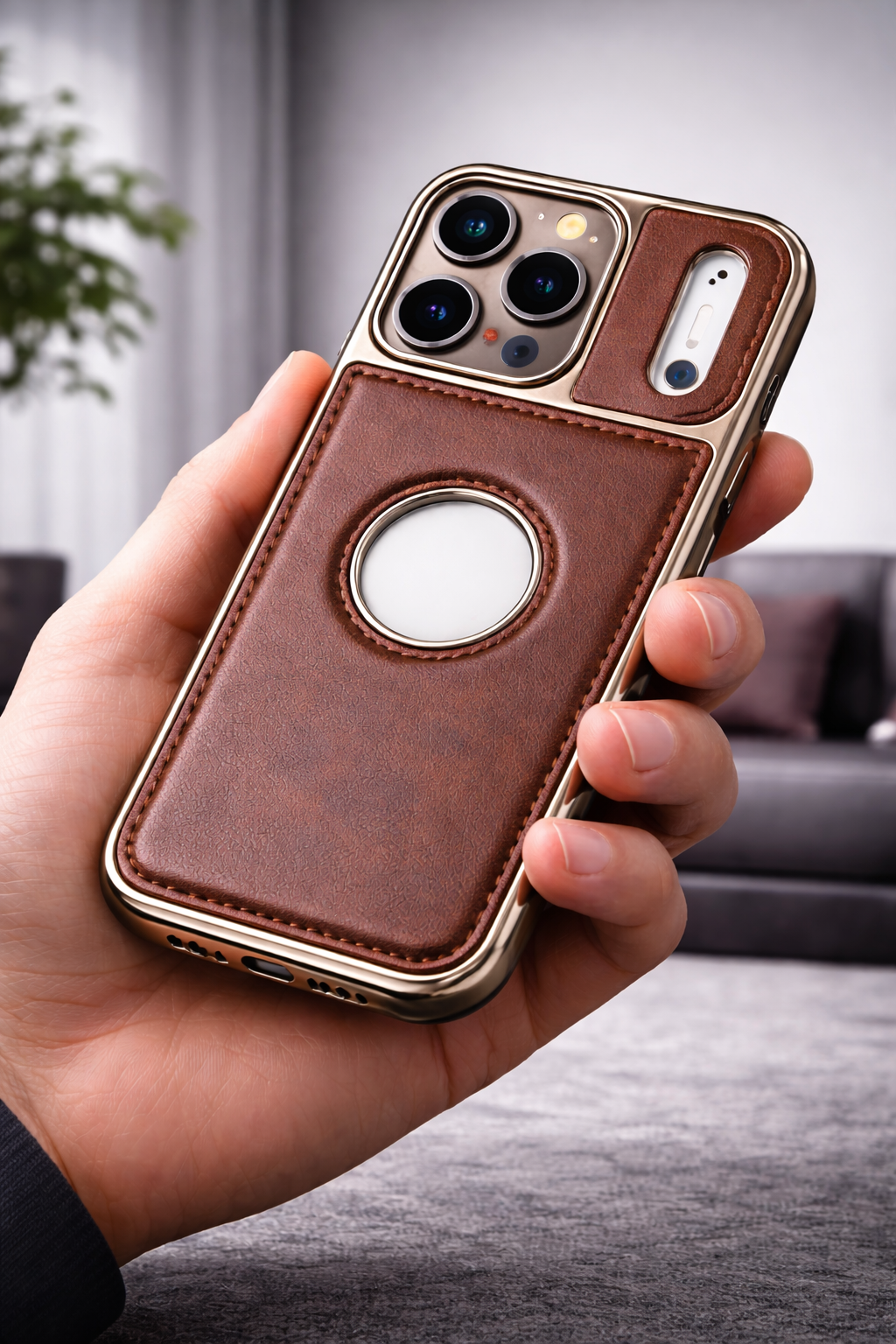 Luxury Bumper Case for iPhone Flexible Vegan Leather Electroplated Sides & Logocut - Image 3