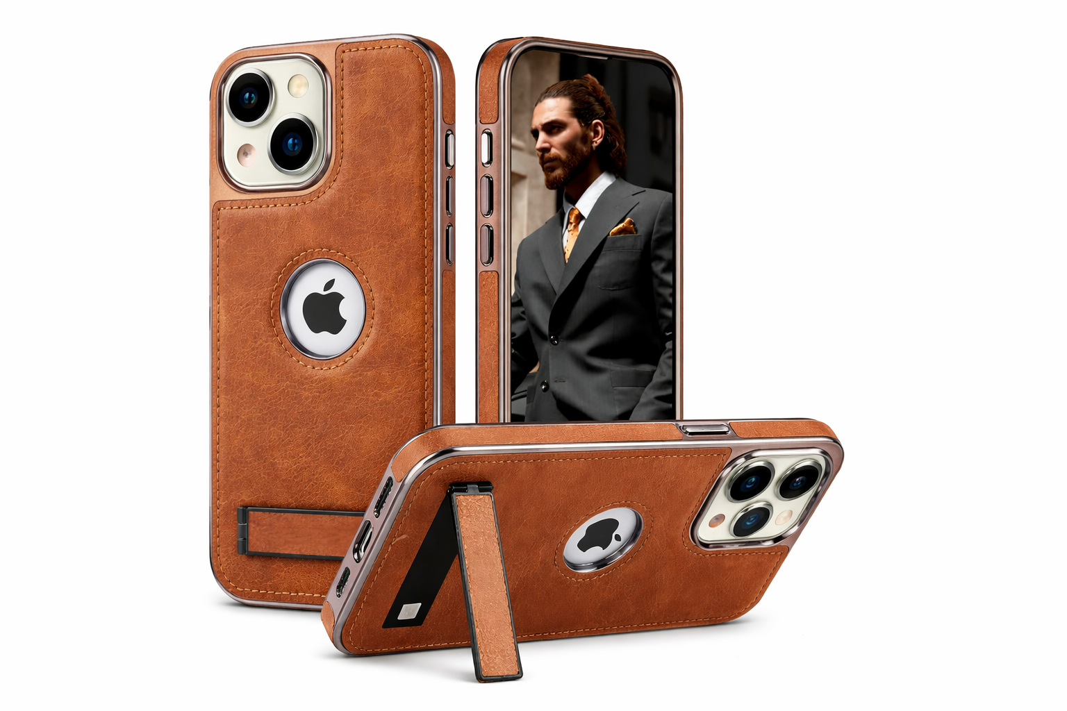 Luxury Leather With Kickstand Adjustable Stand Case For iPhone Series - Image 5