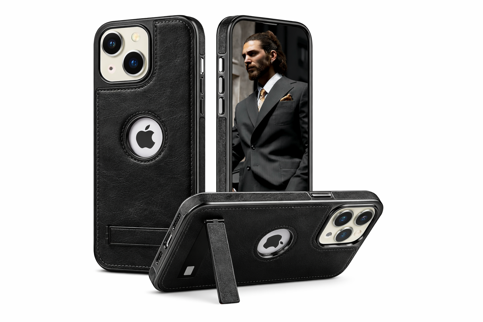 Luxury Leather With Kickstand Adjustable Stand Case For iPhone Series - Image 6