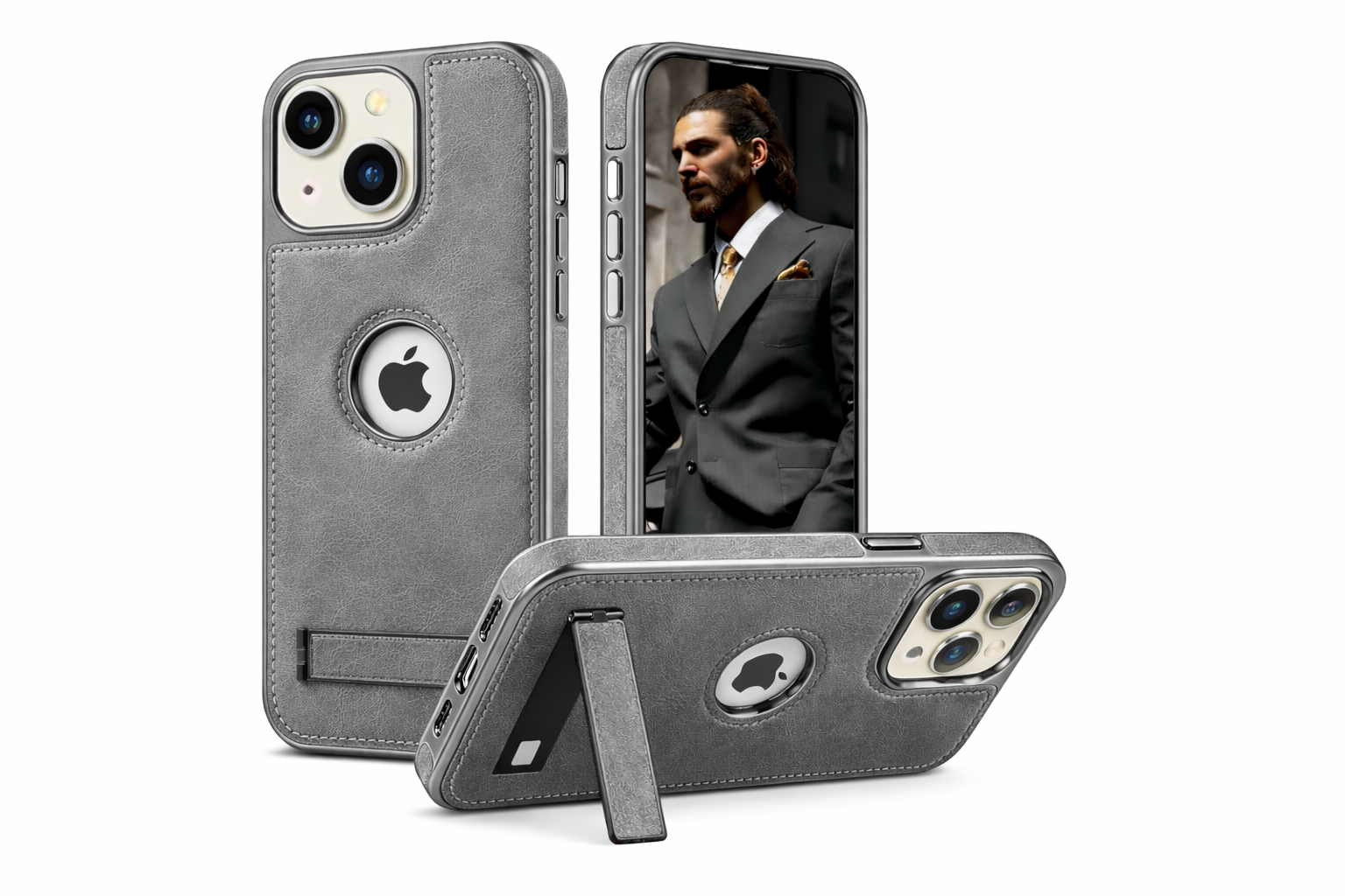 Luxury Leather With Kickstand Adjustable Stand Case For iPhone Series - Image 7